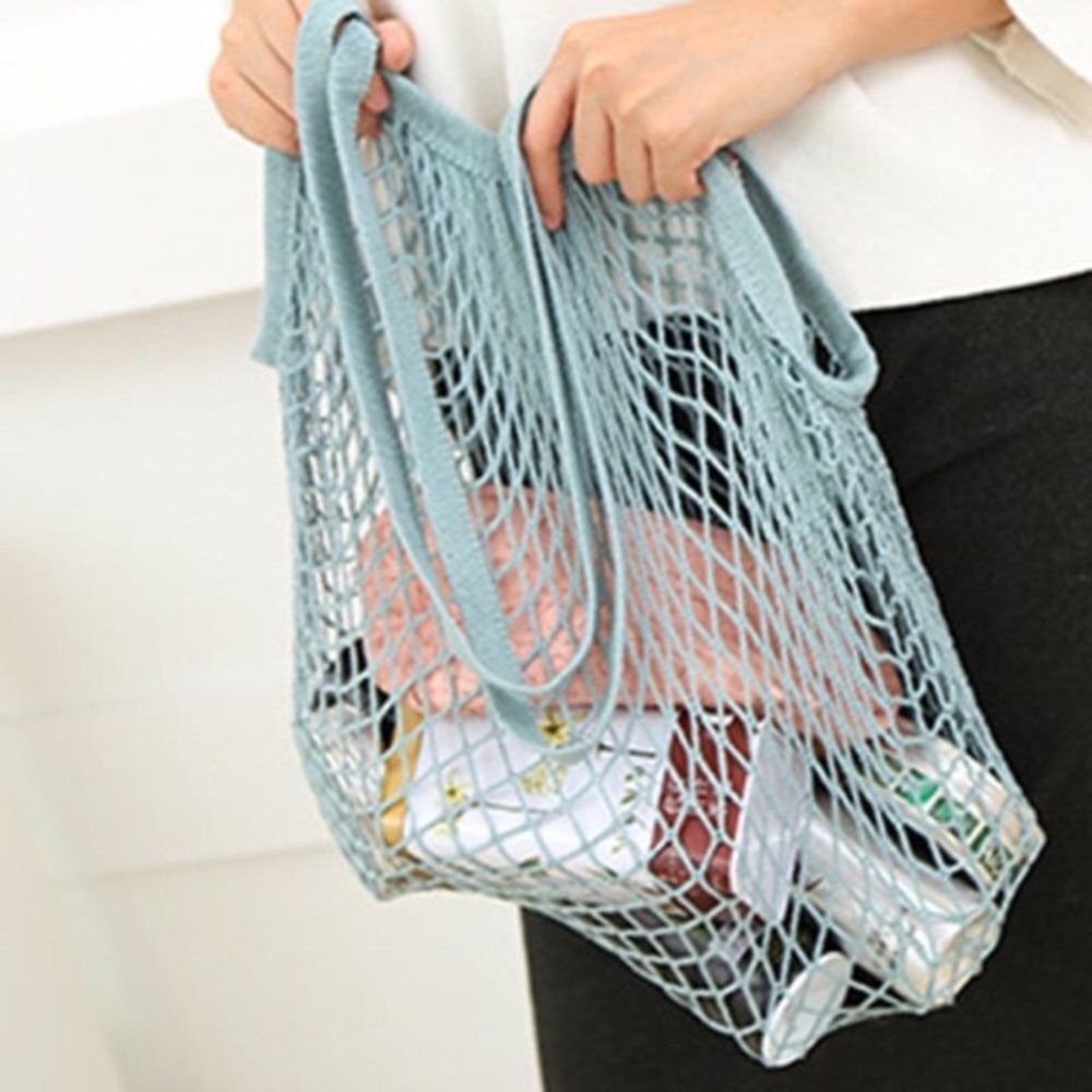 💥 CLEARANCE Parisienne Market Cotton Open Net Tote Bag Blue - Picture 6 of 7